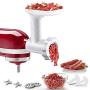 Food Meat Grinder Attachments for KitchenAid Stand Mixers, Durable Meat Grinder, Sausage Stuffer Attachment Compatible with All KitchenAid Stand Mixers, includes 2 Sausage Stuffer Tubes, White