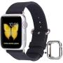 JSGJMY Compatible with Apple Watch Band 38mm 40mm 42mm 44mm Women Men Genuine Leather Strap for iWatch SE Series 6 5 4 3 2 1(Black with Silver Stainless Steel Clasp, 38mm/40mm S/M)