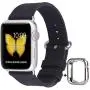 JSGJMY Compatible with Apple Watch Band 38mm 40mm 42mm 44mm Women Men Genuine Leather Strap for iWatch SE Series 6 5 4 3 2 1(Black with Silver Stainless Steel Clasp, 38mm/40mm S/M)