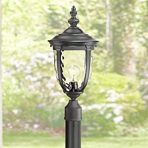 Bellagio Outdoor Post Light with Burial Pole Texturized Black 103'' Clear Hammered Glass for Exterior Garden Yard Pathway - John Timberland