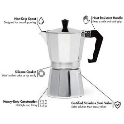 Primula Aluminum Espresso Maker - Aluminum - For Bold, Full Body Espresso - Easy to Use - Makes 6 Cups (PES-3306)