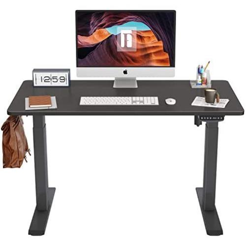FEZIBO Height Adjustable Electric Standing Desk, 40 x 24 Inches Stand Up Table, Sit Stand Home Office Desk with Splice Board, Black Frame/Black Top