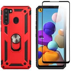 SWP for Samsung Galaxy A21 Case(US Version),Dual Layer Shock-Absorption Armor Cover,Full-Body Protective Case with Metal Ring Holder Kickstand for A21 (red)