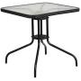 Flash Furniture 28 Square Glass Metal Table with Black Rattan Edging and 2 Black Rattan Stack Chairs