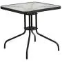 Flash Furniture 28 Square Glass Metal Table with Black Rattan Edging and 2 Black Rattan Stack Chairs Flash Furniture 28 Square Glass Metal Table with Black Rattan Edging and 2 Black Rattan Stack Chairs