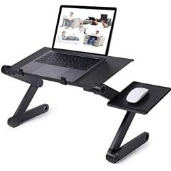 Adjustable Laptop Table, RAINBEAN Laptop Stand for Bed Portable Lap Desk Foldable Laptop Workstation Notebook Riser with Mouse Pad Side Ergonomic Computer Tray Reading Holder TV Bed Tray Standing Desk