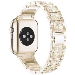 Mosonio Compatible with Apple Watch Band 38mm 40mm 42mm 44mm with Case Women, Jewelry Replacement Metal Wristband Strap with 2 Pack Bling PC Protective Cover for iWatch Series 6/5/4/3/2/1(Champagne)