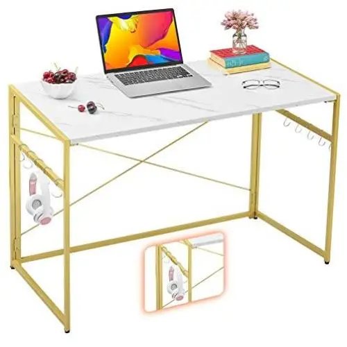 Mr IRONSTONE 39.4” Folding Computer Desk, Writing Desk Easy Assembly with 10 Hooks, Foldable Metal Frame, Writing Workstation Laptop Table for Home Office (Laminate Marble) Mr IRONSTONE 39.4” Folding Computer Desk, Writing Desk Easy Assembly with 10 Hooks, Foldable Metal Frame, Writing Workstation Laptop Table for Home Office (Laminate Marble)