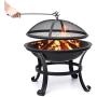 KINGSO Fire Pit, 22 Fire Pits Outdoor Wood Burning Steel BBQ Grill Firepit Bowl with Mesh Spark Screen Cover Log Grate Wood Fire Poker for Camping Picnic Bonfire Patio Backyard Garden Beaches Park