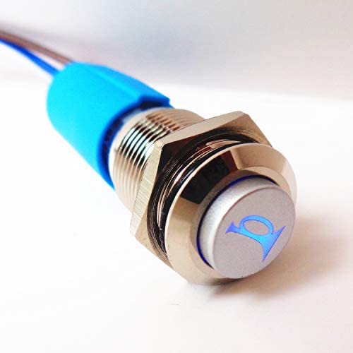 Viping Car Horn Button 12V 16mm LED On/Off Switch Momentary Button Reset Switch Dedicated Connector Switch Power Metal Toggle Switch Car Boat Motorcycle DIY Switch LED Blue Automatic Rebound 1 Pack