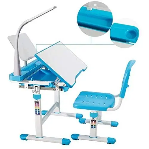 Mecor Kids Desk, Height Adjustable Children Study Table and Chair Set, Childs Desk w/Lamp School Student Writing Desk w/Pull Out Drawer Storage,Pencil Case,Bookstand Blue Mecor Kids Desk, Height Adjustable Children Study Table and Chair Set, Childs Desk w/Lamp School Student Writing Desk w/Pull Out Drawer Storage,Pencil Case,Bookstand Blue