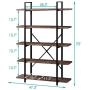 SUPERJARE 5-Shelf Industrial Bookshelf, Open Etagere Bookcase with Metal Frame, Rustic Book Shelf, Storage Display Shelves, Wood Grain - Vintage Brown