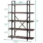 SUPERJARE 5-Shelf Industrial Bookshelf, Open Etagere Bookcase with Metal Frame, Rustic Book Shelf, Storage Display Shelves, Wood Grain - Vintage Brown