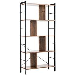 Giantex 4-Tier Bookshelf, Industrial Style Bookcase with Metal Frame, Free Standing Storage Display Shelves, Home Office Study Storage Rack Shelves with Dividers, Wood Shelving Unit (Rustic Brown)