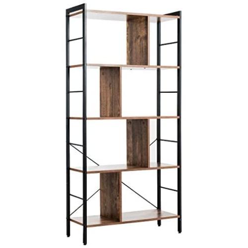 Giantex 4-Tier Bookshelf, Industrial Style Bookcase with Metal Frame, Free Standing Storage Display Shelves, Home Office Study Storage Rack Shelves with Dividers, Wood Shelving Unit (Rustic Brown)
