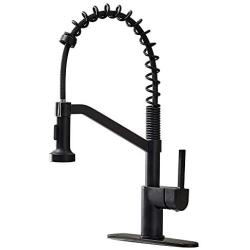 OWOFAN Kitchen Faucets with Pull Down Sprayer Solid Brass Matte Black Industrial Single Handle One Hole Or 3 Hole Faucet for Farmhouse Camper Laundry Utility Rv Wet Bar Sinks