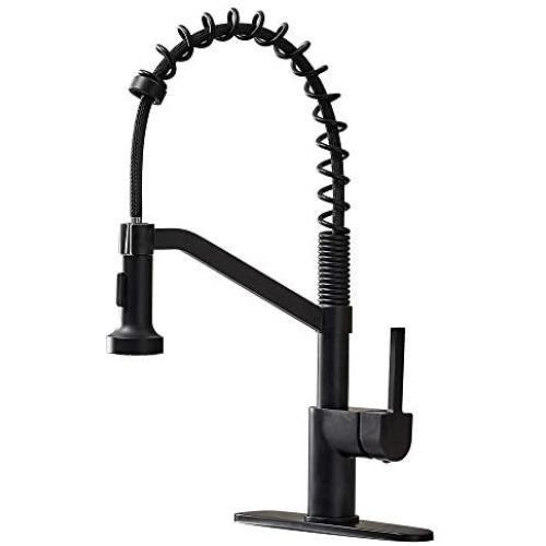 OWOFAN Kitchen Faucets with Pull Down Sprayer Solid Brass Matte Black Industrial Single Handle One Hole Or 3 Hole Faucet for Farmhouse Camper Laundry Utility Rv Wet Bar Sinks