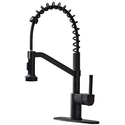 OWOFAN Kitchen Faucets with Pull Down Sprayer Solid Brass Matte Black Industrial Single Handle One Hole Or 3 Hole Faucet for Farmhouse Camper Laundry Utility Rv Wet Bar Sinks OWOFAN Kitchen Faucets with Pull Down Sprayer Solid Brass Matte Black Industrial Single Handle One Hole Or 3 Hole Faucet for Farmhouse Camper Laundry Utility Rv Wet Bar Sinks