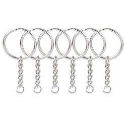 WOIWO 50 Pieces 25mm Split Key Ring with Chain, Silver Color Metal Split Keychain Ring Parts