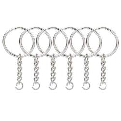 WOIWO 50 Pieces 25mm Split Key Ring with Chain, Silver Color Metal Split Keychain Ring Parts