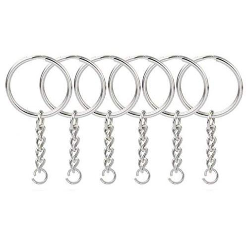 WOIWO 50 Pieces 25mm Split Key Ring with Chain, Silver Color Metal Split Keychain Ring Parts