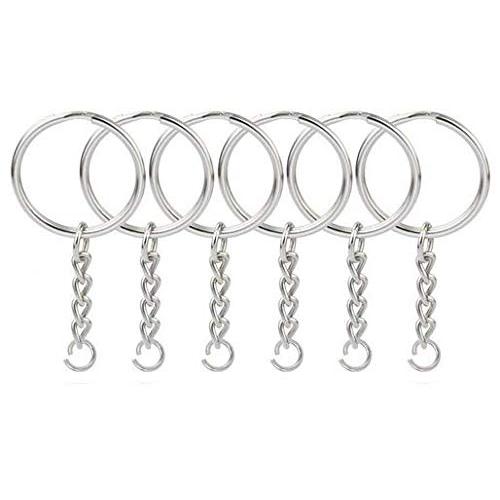 WOIWO 50 Pieces 25mm Split Key Ring with Chain, Silver Color Metal Split Keychain Ring Parts