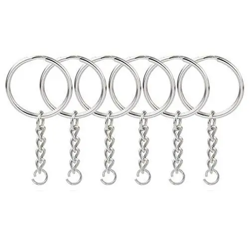 WOIWO 50 Pieces 25mm Split Key Ring with Chain, Silver Color Metal Split Keychain Ring Parts