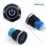 mxuteuk 19mm Latching Push Button Switch 1 NO 1 NC SPDT ON/Off Black Metal Shell with 12v Blue Power Symbol Light with Wire Socket Plug Suitable for 3/4'' Mounting Hole Self-Locking L-19-POWER-B-BU