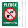 Kichwit Double Sided No Dog Poop Yard Sign, Please Be Respectful Sign, All Metal Construction, No Dog Pooping or Peeing Sign, Sign Measures 7.9'' x 11.8'', 14'' Long Metal Stakes Included, Green