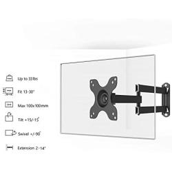 WALI TV Wall Mount Articulating LCD Monitor Full Motion 15 inch Extension Arm Tilt Swivel for Most 13 to 30 inch LED TV Flat Panel Screen with VESA up to 100x100mm (1330LM), Black