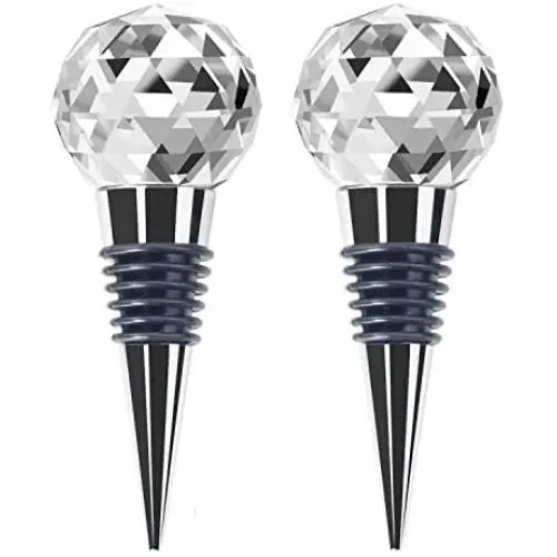 JETKONG Metal Wine and Beverage Bottle Stopper Crystal Clear, Stainless Steel Wine Stopper (Set of 2)