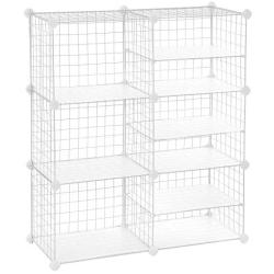 SONGMICS Cube Storage Unit, Interlocking Metal Wire Organizer with Divider, Modular Cabinet, Bookcase for Closet Bedroom Kid’s Room, Includes Rubber Mallet, 32.7 x 12.2 x 36.6 Inches, White ULPI36W