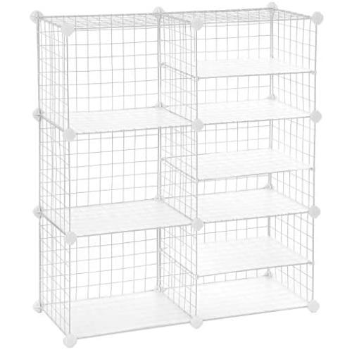 SONGMICS Cube Storage Unit, Interlocking Metal Wire Organizer with Divider, Modular Cabinet, Bookcase for Closet Bedroom Kid’s Room, Includes Rubber Mallet, 32.7 x 12.2 x 36.6 Inches, White ULPI36W