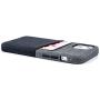 Dockem Wallet Case for iPhone 12 Mini: Built-in Metal Plate for Magnetic Mounting & 1 Credit Card Holder Slot: 5.4'' Luxe M2, Canvas Style Synthetic Leather (Black and Grey)