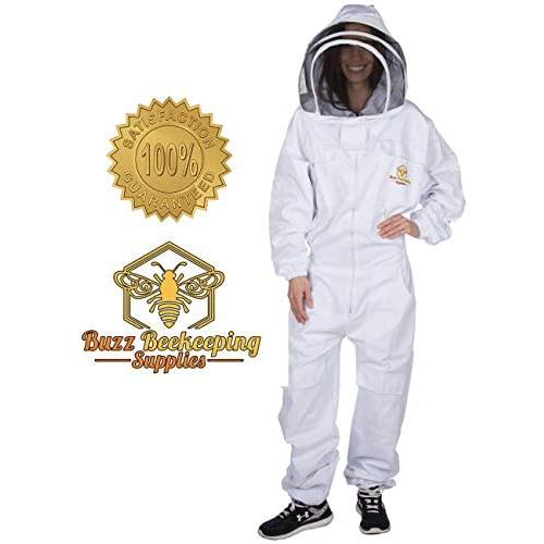 Beekeeping Suit and Bee Family Stickers - XL - YKK Metal Zippers - Men & Women - Total Protection - Self-Supporting Fencing Veil for Beekeepers - Easily Take On & Off - 10 Pockets