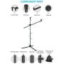 InnoGear Microphone Stand, Foldable Tripod Boom Stand Adjustable Height Heavy Duty Mic Boom Stand with Dual Mic Clip Holders and Metal Base for Singing, Speech, Stage, Outdoor Activities