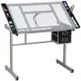 YAHEETECH Drawing Table Drafting Desk Art Desk Artist Table Craft Station Study Table Tempered Glass Top w/2 Slide Rolling Wheels and Drawers for Home Office Use YAHEETECH Drawing Table Drafting Desk Art Desk Artist Table Craft Station Study Table Tempered Glass Top w/2 Slide Rolling Wheels and Drawers for Home Office Use