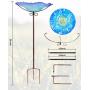 MUMTOP 26 Inch Height Glass Birdbath Birdfeeder with Metal Stake Garden Outdoor Blue