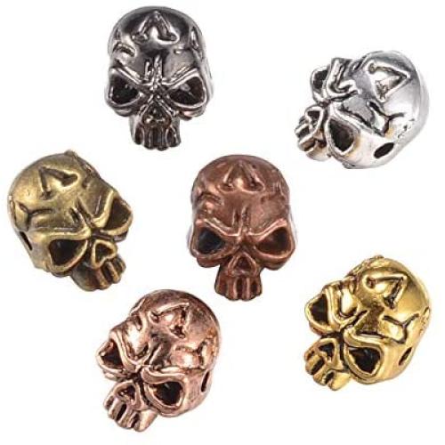 PH PandaHall About 100 Pieces Tibetan Style Skull Beads Alloy Spacer Bead 11x9mm for Jewelry Making Mixed Colors
