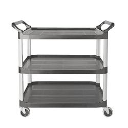 Rubbermaid Commercial Products Heavy Duty 3-Shelf Rolling Service/Utility/Push Cart, 300 lbs. Capacity, Gray, for Foodservice/Restaurant/Cleaning (FG409100GRAY)