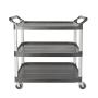 Rubbermaid Commercial Products Heavy Duty 3-Shelf Rolling Service/Utility/Push Cart, 300 lbs. Capacity, Gray, for Foodservice/Restaurant/Cleaning (FG409100GRAY)