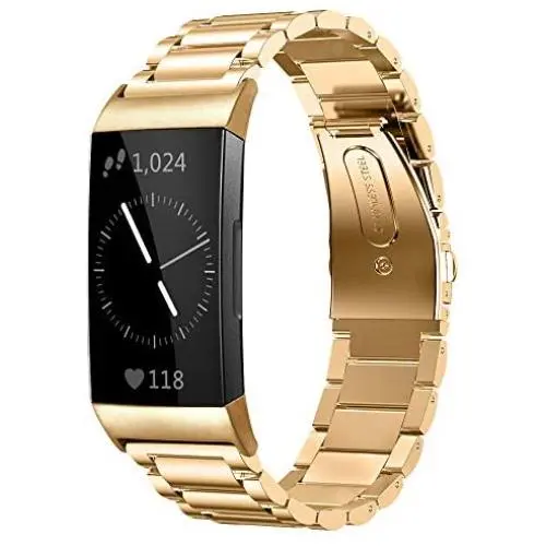 Shangpule Compatible for Fitbit Charge 3 / Fitbit Charge 4 / Fitbit Charge 3 SE Bands, Stainless Steel Metal Replacement Strap Wrist Band Compatible for Charge 3 Fitness Tracker Large Small (Gold) Shangpule Compatible for Fitbit Charge 3 / Fitbit Charge 4 / Fitbit Charge 3 SE Bands, Stainless Steel Metal Replacement Strap Wrist Band Compatible for Charge 3 Fitness Tracker Large Small (Gold)
