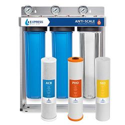 Express Water Whole House Water Filter, 3 Stage Home Water Filtration System, Sediment, Polyphosphate Anti-Scale, Carbon Filters Includes Pressure Gauges, Easy Release, and 1 Inch Connections