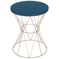 Kate and Laurel Mendel Round Metal End Table, Blue Top with Rose Gold Base