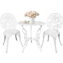 HOMEFUN Bistro Table Set, White Rose 3 Piece, Outdoor Patio Table and Chairs Furniture, Durable Rust Weather Resistance