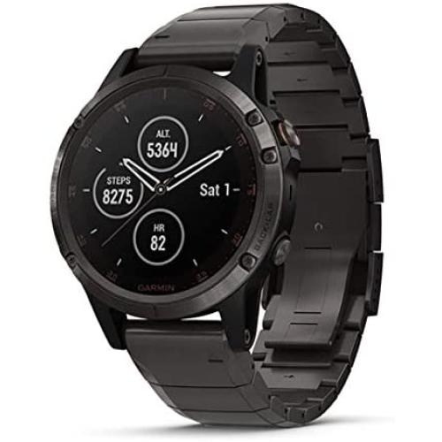 Garmin fenix 5 Plus, Premium Multisport GPS Smartwatch, Features Color Topo Maps, Heart Rate Monitoring, Music and Contactless Payment, Carbon Gray Titanium