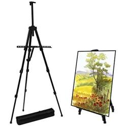 Artist Easel Stand,Extra Thick Aluminum Metal Tripod Display Easel 17 to 56 Inches Adjustable Height with Portable Bag for Floor/Table-Top Drawing and Displaying