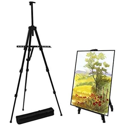 Artist Easel Stand,Extra Thick Aluminum Metal Tripod Display Easel 17 to 56 Inches Adjustable Height with Portable Bag for Floor/Table-Top Drawing and Displaying