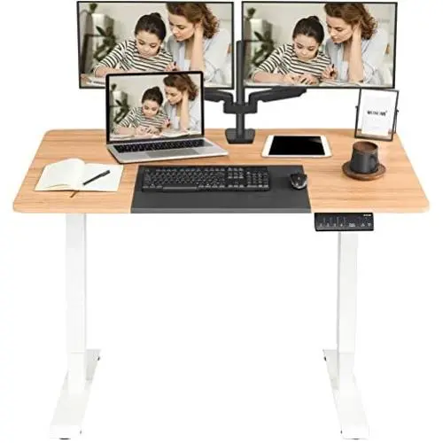 MONOMI Electric Height Adjustable Standing Desk, 55 x 28 inches Stand up Desk Workstation, Sit Stand Home Office Table (Light Oak Top/White Frame) MONOMI Electric Height Adjustable Standing Desk, 55 x 28 inches Stand up Desk Workstation, Sit Stand Home Office Table (Light Oak Top/White Frame)