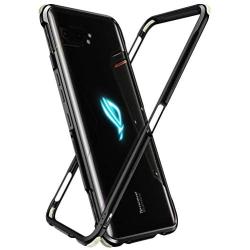 MME ASUS ROG 2 Phone Case Bumper Metal Luminous Rubber Corner Shockproof Full Body Protection with Tempered Glass Screen Protector and Anti-Scratch Carbon Fiber Skin Back (Black)